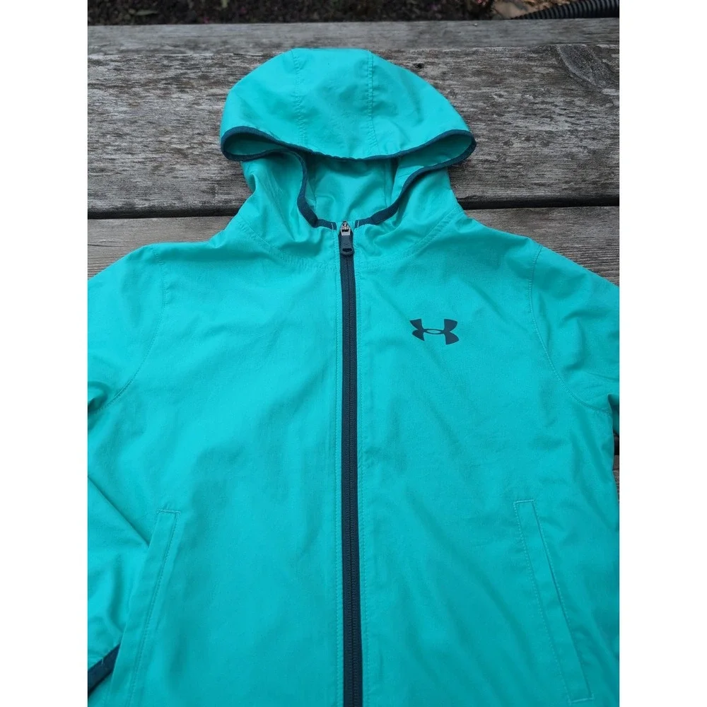 Under Armour UA Hooded Windbreaker Full zip Jacket Coat, Sz YXS Boys EXSmall EUC